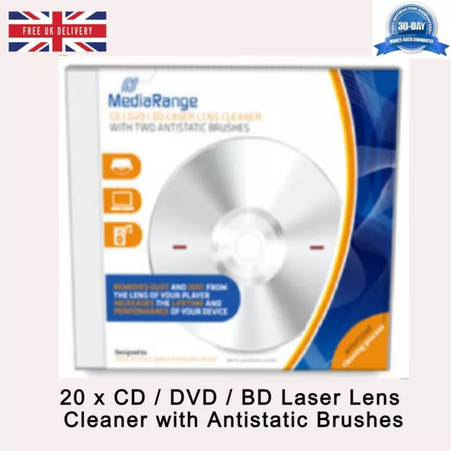 20 x CD/DVD/BLURA Disc Laser Linsenreiniger mit antistatischen Bürsten CD Schmucketui