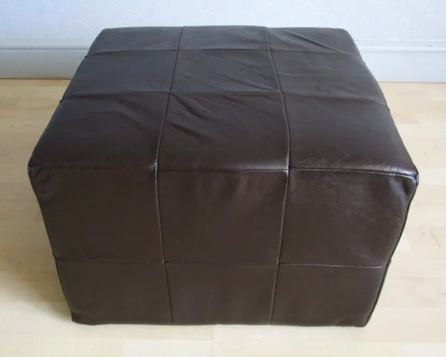 Vintage Mid Century Danish Stitched Leather Square Shaped Footstool Ottoman