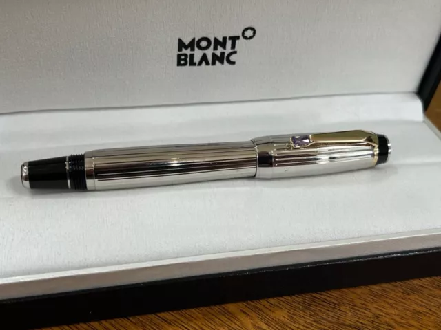 Mont Blanc Boheme Le Grande Platinum And Gold Rollerball Pen With Purple Gem
