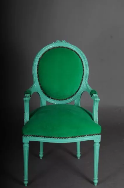 Ausgefallener Armlehnsessel im Louis XVI Stil, grün B-Mu-3