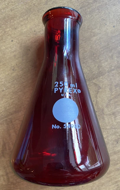 PYREX USA 250mL low actinic RUBY RED! erlenmeyer flask 54980 Apothecary or Lab