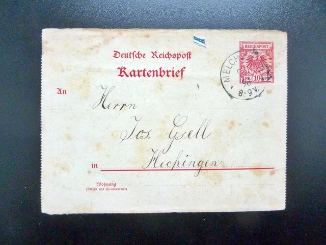 DR-Kartenbrief , Stempel MELCHINGEN nach HECHINGEN