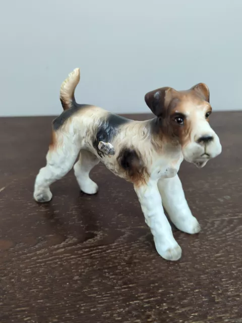 Vintage Ceramic Wire Haired Fox Terrier Dog Figurine Enesco Japan MCM