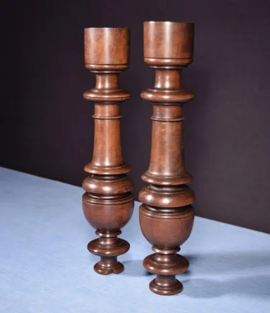 *18" Pair of French Antique Solid Walnut Posts/Pillars/Columns/Balusters Salvage 3