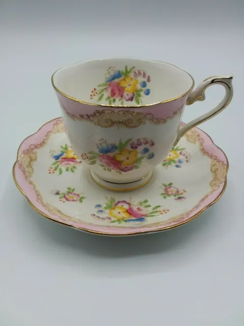 Vtg Royal Albert Tea Cup & Saucer Pink Multi-Colored Floral Bone China 1940's