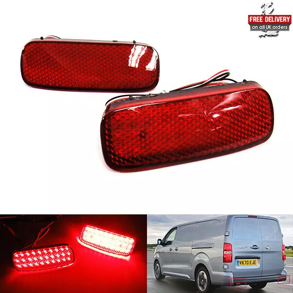 2x Red Bumper Reflector LED Stop Brake Light For 19+ Vauxhall Vivaro Zafira Life