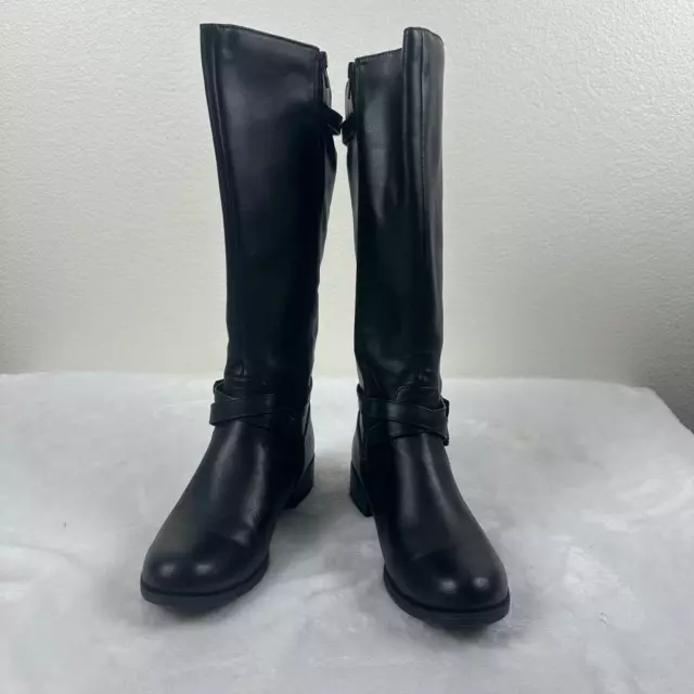 Soda Women's Size 7.5 Faux Leather Tall Riding Boots Black Buckle Straps New 2