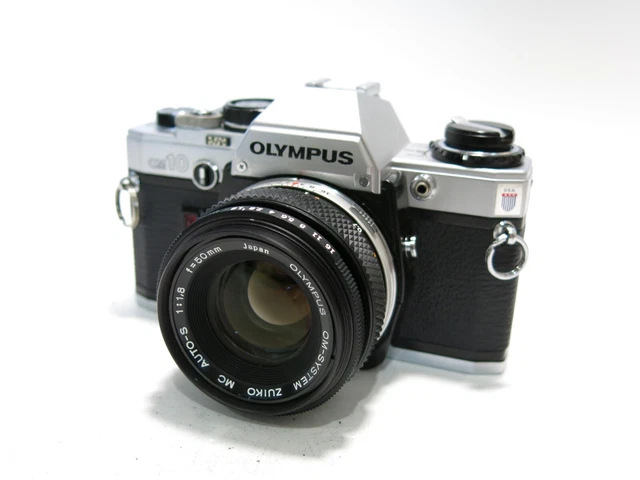 Excellent Condition Olympus OM-10 35mm Film SLR Camera w/Zuiko 50mm 1:1.8 Lens
