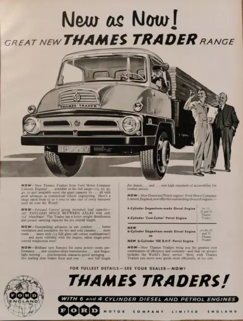 FORD Thames Trader with 6 and 4 Cylinder Diesel & Petrol Engines Print Ad orig
