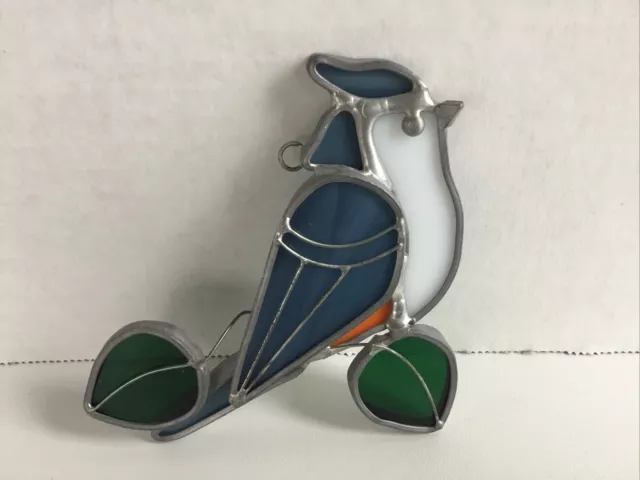 BLUE JAY Bird Stained Glass Suncatcher Ornament Handcrafted leaded glass NICE