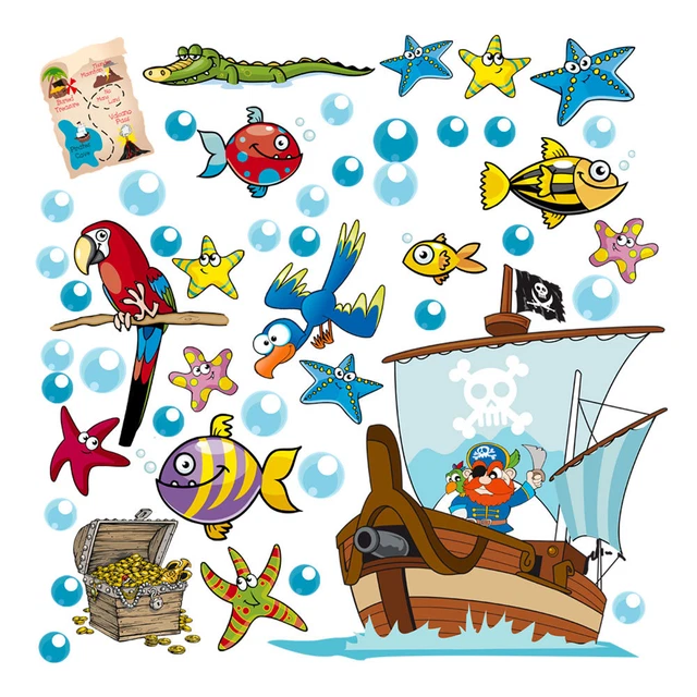 Nave dei pirati pesci pappagallo adesivi murali cameretta wal sticker 30 PZ.
