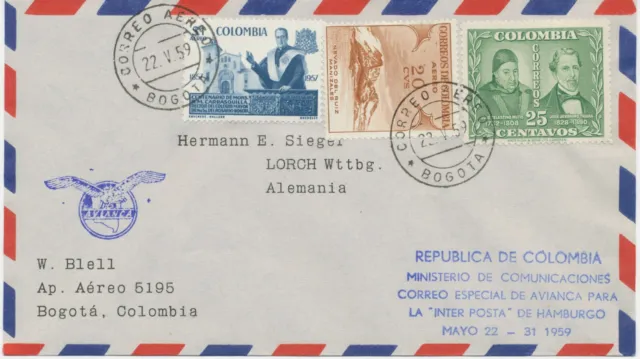 KOLUMBIEN 1959 Sonderflug der Fluggesellschaft AVIANCA "BOGOTA - HAMBURG"