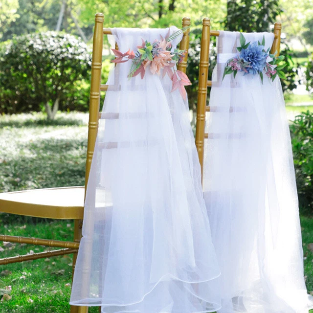 Silla de boda decoración trasera ramo tela artificial flores fiesta lugar decoración