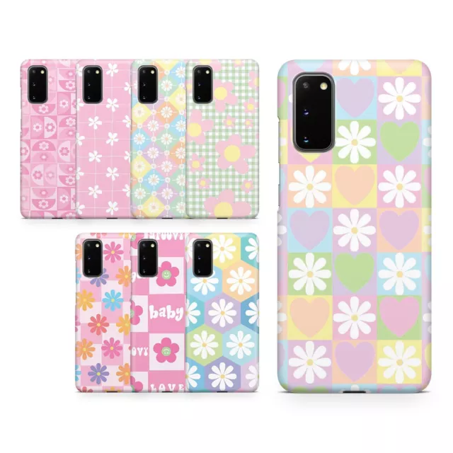 Case For Samsung S20 S10 S8 S9 Hard Phone Cover  Floral Gingham Pastel Flower