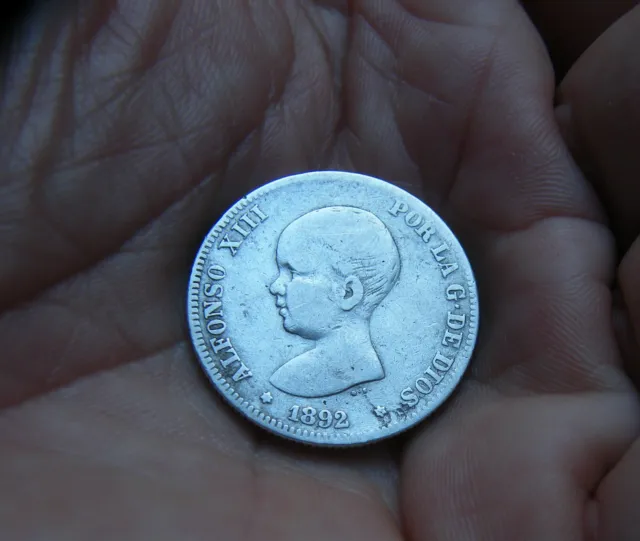 Alfonso Xiii  Moneda De  2 Pesetas  1892   Plata