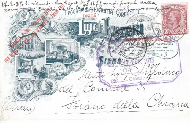 Palio Siena Cartolina Commerciale Ditta Luigi Lazzeri Tipografia Litografia 1915