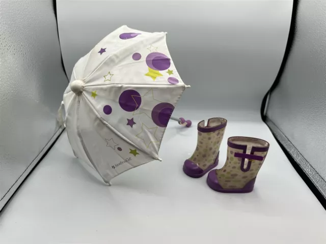 American Girl Mckenna's Rain Gear Umbrella & Purple Boots