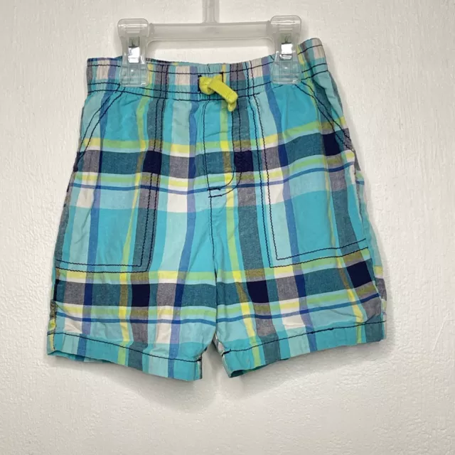 Carters Plaid Shorts Boys Size 24 Months Blue Elastic Waist Summer Pull On