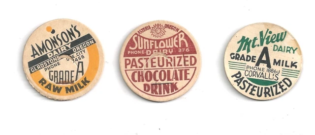 three different Oregon milk bottle caps #5
