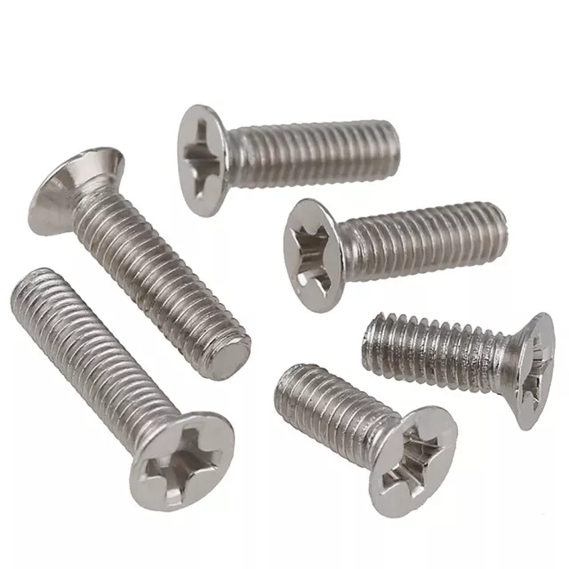 M1.4 - M4 Countersunk Phillips Machine Screw Pozi Drive Bolts Flat Screws Nickel