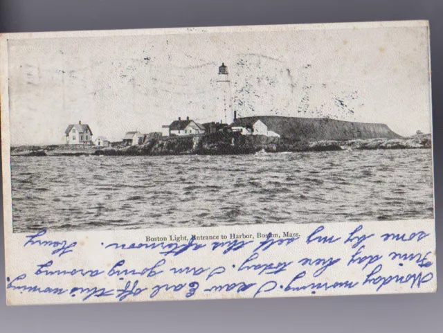 BOSTON Entrance to HARBOR MASSACHUSETTS MA Lighthouse 1906 Old Vintage Postcard