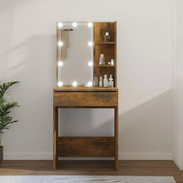 Smoked Oak Dressing Table with LED Light, Drawer and Shelving - 60x40x140 cm