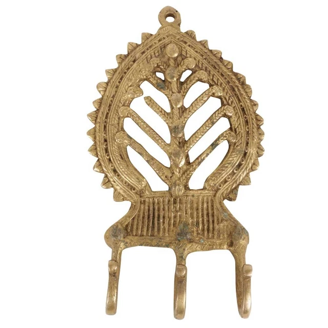 3 Pcs Vintage Peg Wall Hooks Golden Coat Rack Brass Towel Hooks Tribal Leaf