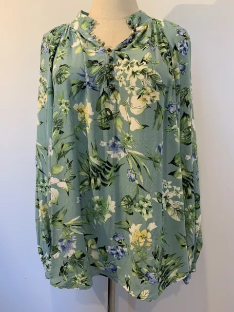 SUSSAN women's TOP size 10 - green floral print button detail blouse