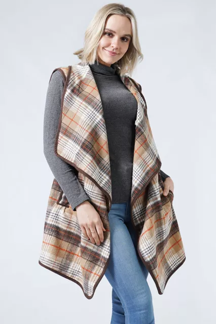 ScarvesMe Women's Classic Soft Plaid Check Pattern Reversible Vest Shawl Ruana