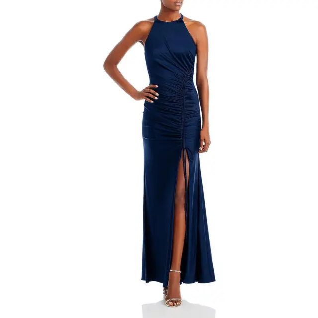 Aqua Womens Ruched Halter Evening Dress Gown BHFO 3805