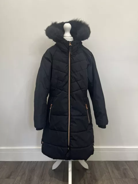Ted Baker Girls Black Padded Quilted Warm Long Coat Age 9 Years Great Cond