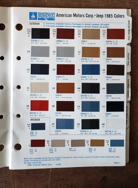 SHERWIN-WILLIAMS 1985 AUTOMOTIVE Finishes Color Manual Paint Code ...