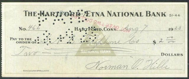 S N E Telephone check tobacco farmer Wapping CT 1923