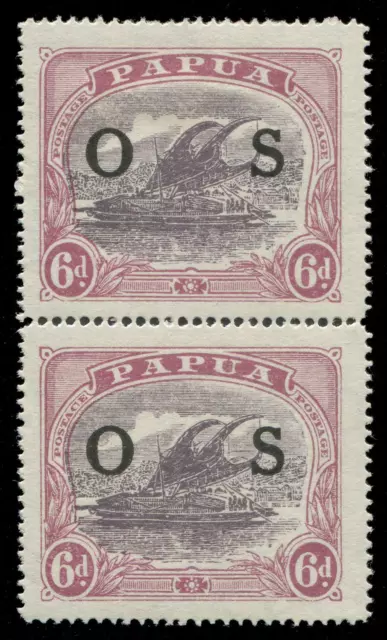 PAPUA - OFFICIAL: 1931-32 (SG.O62, O62a) 6d Lakatoi OS Overprinted vertical pair