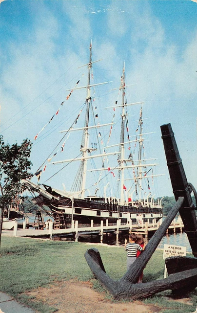 Waleship Charles W Morgan Mystic Seaport CT Connecticut Harbor Vtg Postcard A28