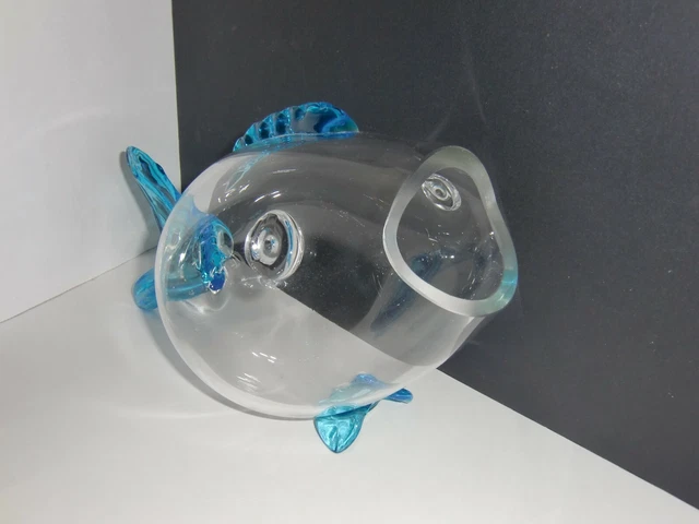 Fish Glass Bowl Figurine Clear/blue fins Transparent Fish Shaped  Home Decor