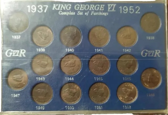 GEORGE VI FARTHINGS COMPLETE SET OF 1937 to1952 UNC 16  FARTHING COIN Collection