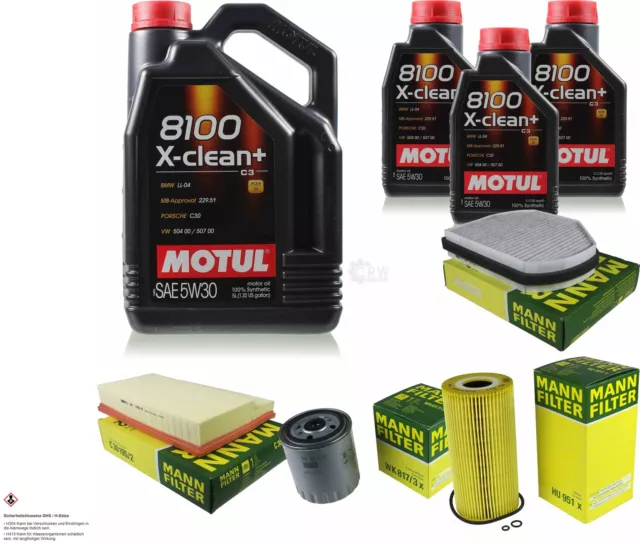 MANN-FILTER Inspektionspaket 8L Motul 5W-30 8100 X-clean+ pour mercedes classe c