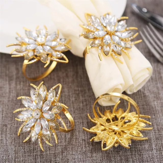 4Pcs Crystal Lotus Napkin Ring Buckle Holders Banquet Party Xmas Thanksgiving