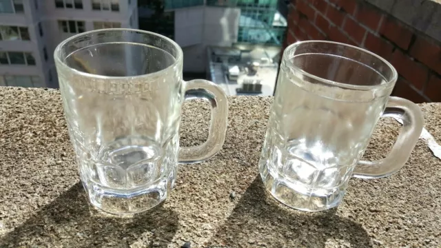 Set of 2 Hazel Atlas Thick Clear Glass Root Beer Mugs 4.25" Tall (ONE FACTORY)