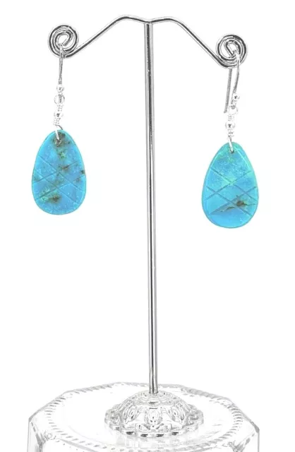 Artisan Sterling Silver Carved Natural Turquoise Earrings from New Mexico