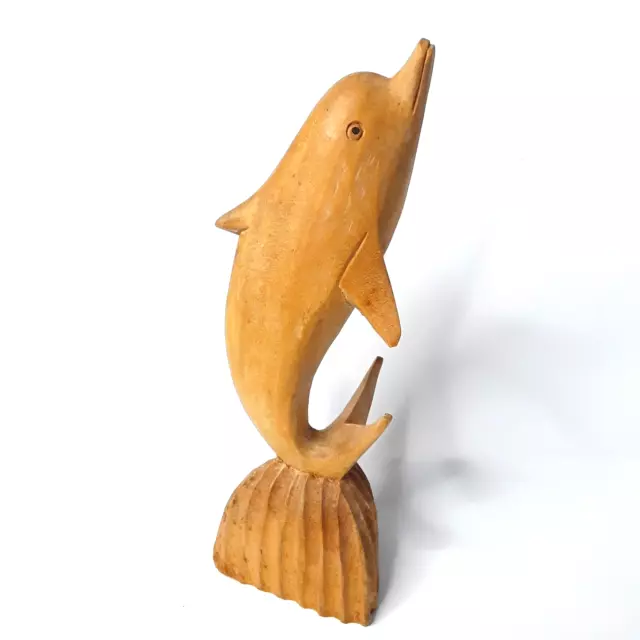 Dolphin Leaping Dancing Wood Sculpture 6.25" Hand Carved Indonesia Hibiscus
