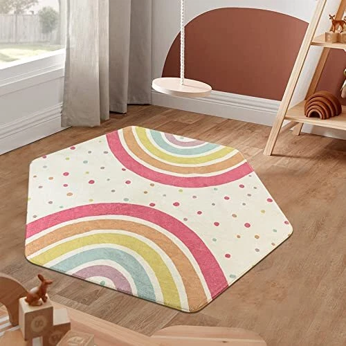 Rainbow Rug for Baby Girls Bedroom,55"x47" Washable Area Rug 57"x47" Colorful