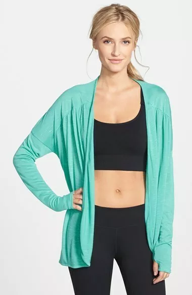 New Zella Athena Open Back Draped Cardigan Womens Sm Mint Vivid Activewear $68 2