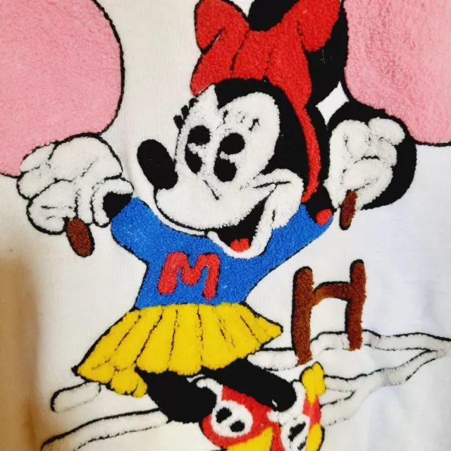 Vintage Awesome Disney Minnie Mouse Sweater Large Textured Carpet Shag Patch 3