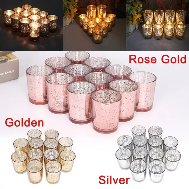 12/24x Mercury Vintage Glass Tea Light Candle Holders Votive Wedding Home Decor