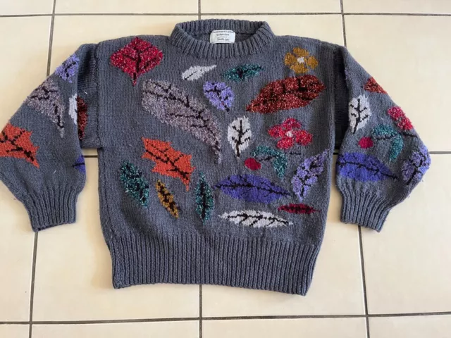 Vintage SUSIE LEE Covent Garden Collection Hand Knitted 100% Wool Leaves Jumper