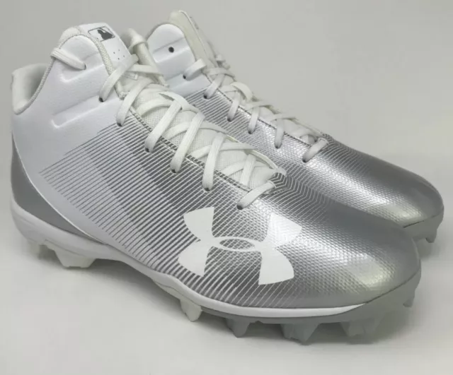 Under Armour Men's Leadoff Mid RM 1297315-100 Baseball Shoes Cleats White Silver