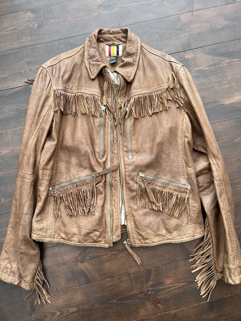 DIESEL MENS TAN Tassel Leather Jacket Biker Style XL. 69.99 PicClick UK