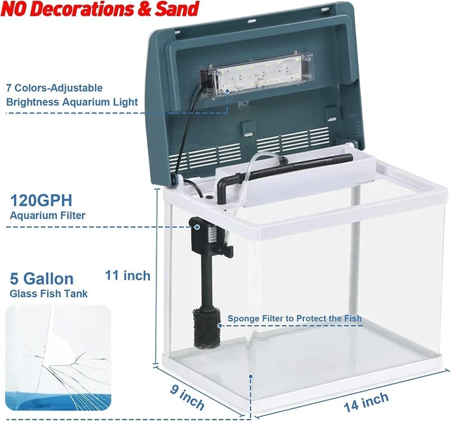 Betta Fish Tank Glass 5 Gallon Self Cleaning Small Aquarium Starter Kits Desktop 7